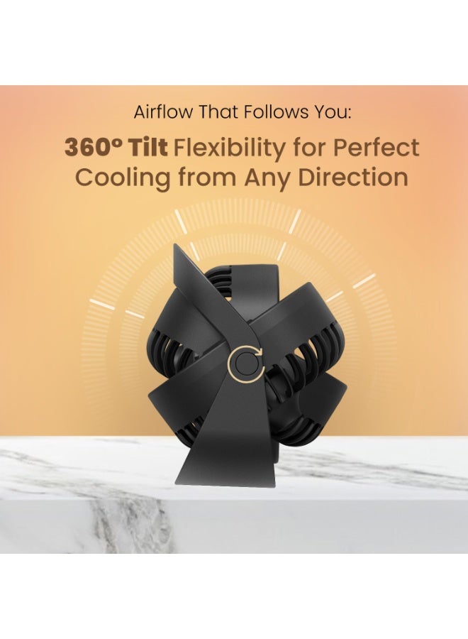 Portronics CoolCube Mini, 2-in-1 Desktop & Wall Fan, 2000mAh Battery, Type-C Charging, 360° Rotate with Pasteable Hook, 3 Speed Modes, BLDC Motor,Quiet Operation,3 Hour Playtime,Compact&Portable,Black - Image 2