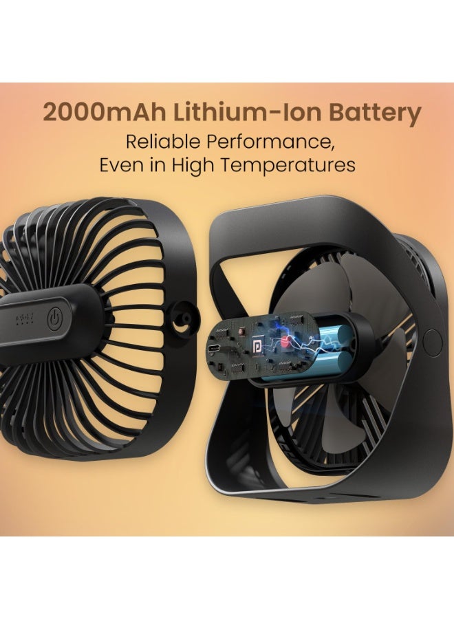 Portronics CoolCube Mini, 2-in-1 Desktop & Wall Fan, 2000mAh Battery, Type-C Charging, 360° Rotate with Pasteable Hook, 3 Speed Modes, BLDC Motor,Quiet Operation,3 Hour Playtime,Compact&Portable,Black - Image 3