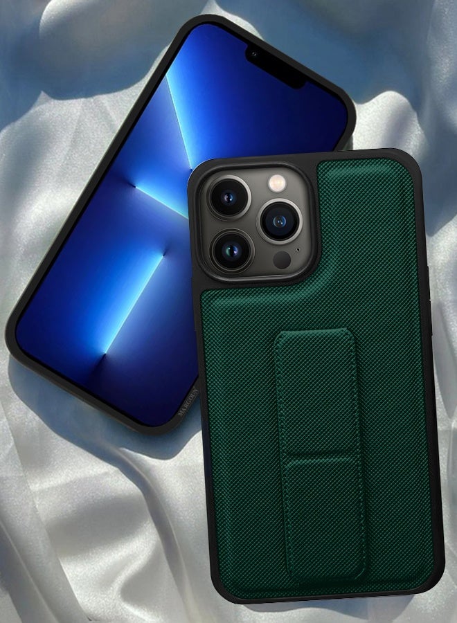 CATANES Shockproof Case with Integrated Hand Strap for iPhone 13 Pro - Foldable Kickstand and Anti-Drop Protection for Secure Grip and Hands-Free Viewing - Green - Image 3