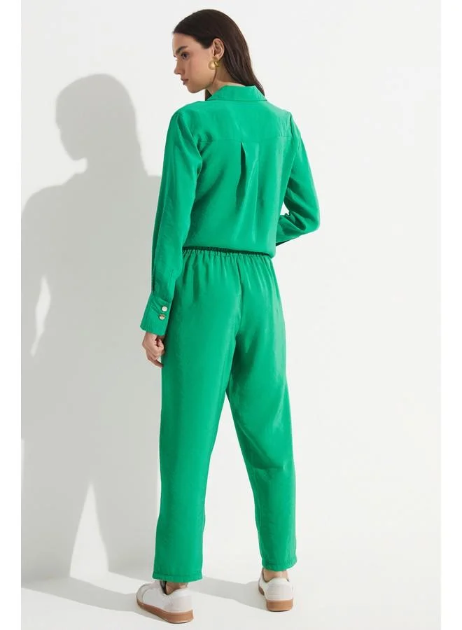 JUNE June Women Exclusive Elastic Waist Modal Blend Jogger Woven Trouser Dark Green