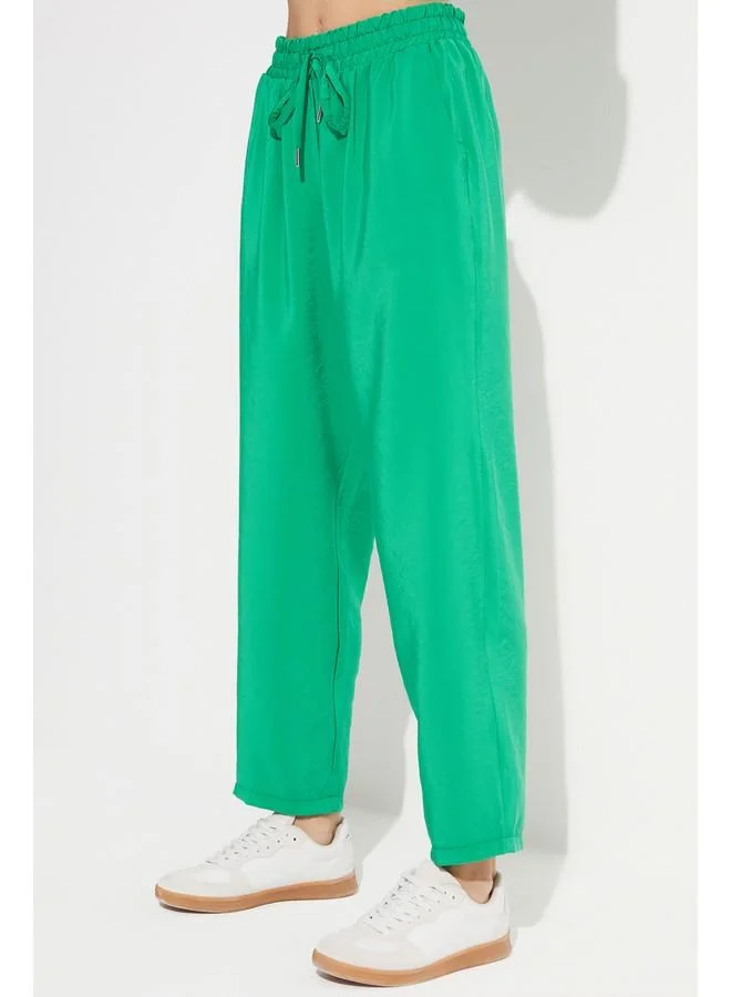 JUNE June Women Exclusive Elastic Waist Modal Blend Jogger Woven Trouser Dark Green