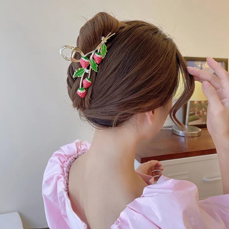 Dartler Strawberry Hair Clutcher For Women | Stylish Hair Claw For Girls | Trendy Alloy Metal Clips | Premium & Fashionable Girls Hair Accessories | Suitable In Various Occasions | Pack 1 - Image 3