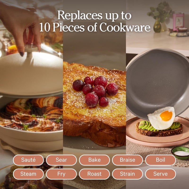 Our Place Always Pan 2.0 | 10.5" Ceramic Pan with Modular Lid, Steamer Basket & Spatula | Patented 10-in-1 Nonstick, Non-Toxic Cookware Made Without PFAS | Induction & Oven-Safe up to 450Â°F | Steam - Image 3