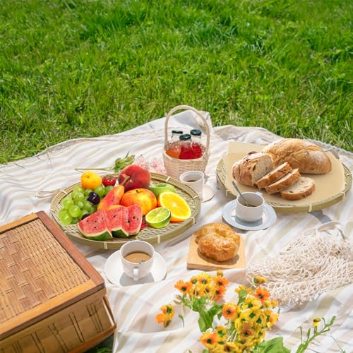 ZENFUN 4 Packs Bamboo Basket Tray, 12 In Round Hand Weave Bread Baskets for Serving, Woven Fruit Basket, Rattan Serving Basket for Garden, Daily Dinning, Kitchen Organization, Stackable - Image 5