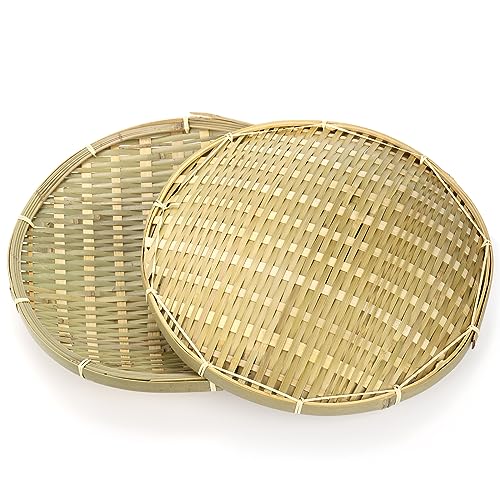 ZENFUN 4 Packs Bamboo Basket Tray, 12 In Round Hand Weave Bread Baskets for Serving, Woven Fruit Basket, Rattan Serving Basket for Garden, Daily Dinning, Kitchen Organization, Stackable - Image 4