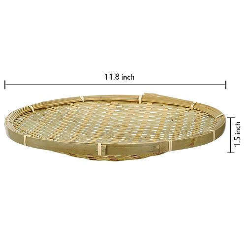 ZENFUN 4 Packs Bamboo Basket Tray, 12 In Round Hand Weave Bread Baskets for Serving, Woven Fruit Basket, Rattan Serving Basket for Garden, Daily Dinning, Kitchen Organization, Stackable - Image 2