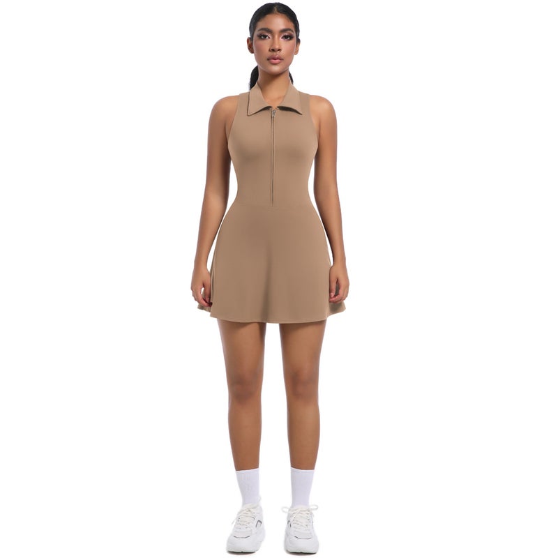فستان رياضي جديد بقصة ضيقة وتصميم عالي الخصر وياقة، مناسب للركض والغولف والتنس واليوغا - Image 1