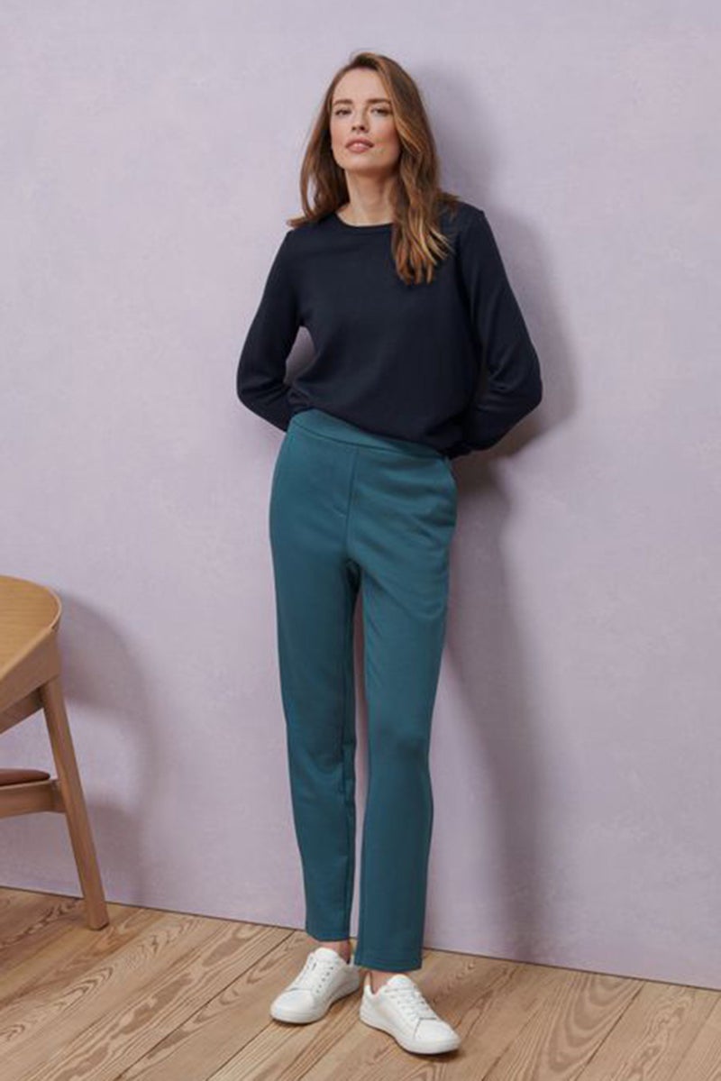 Tchibo Women Regular Fit Solid Straight Leg Pants, Teal Green - Image 1