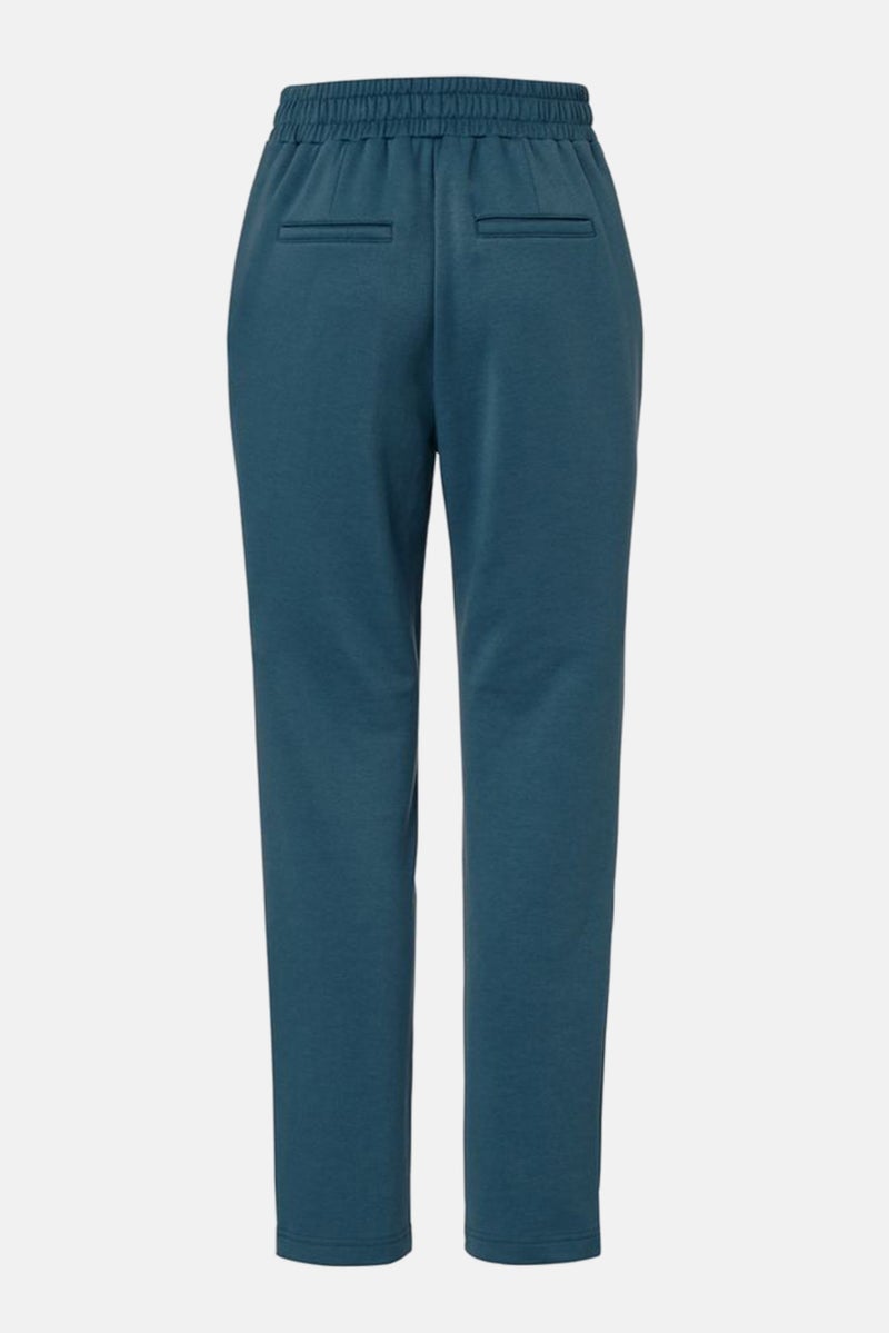 Tchibo Women Regular Fit Solid Straight Leg Pants, Teal Green - Image 3