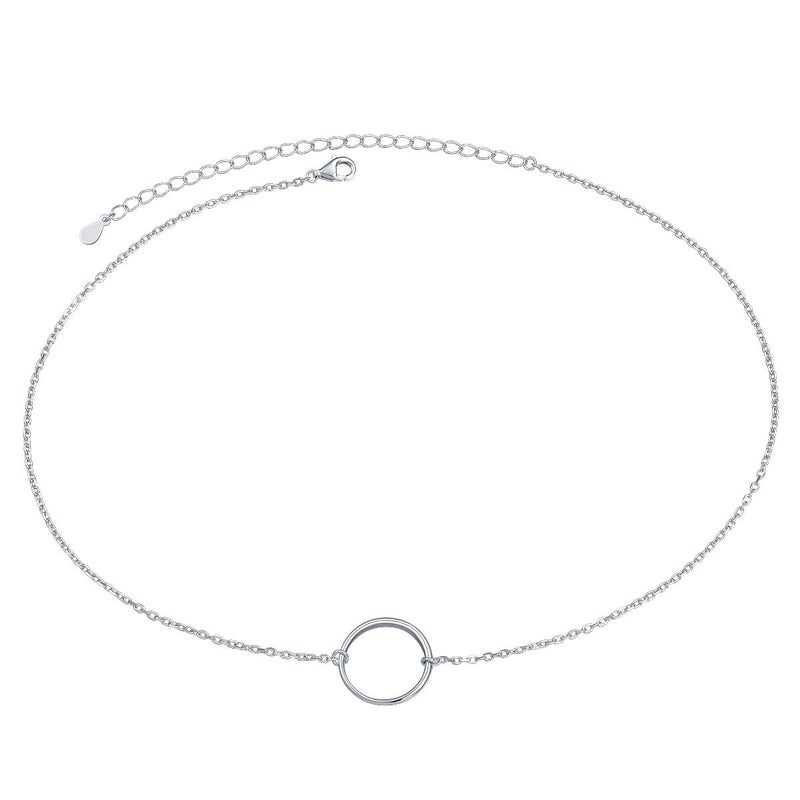 Ladytree S925 Sterling Silver Dainty Simple Circle Pendant Eternity Choker Necklace,Rolo Chain,13+3 inches - Image 1