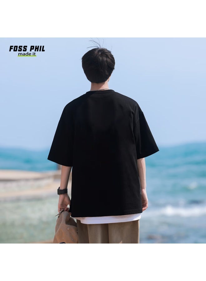Foss Phil Short-sleeve T-shirt For Men And Women, Summer Lightweight Loose-fit Trendy Couple Undershirt Versatile Menswear Dt21 Black 2XL - Image 3