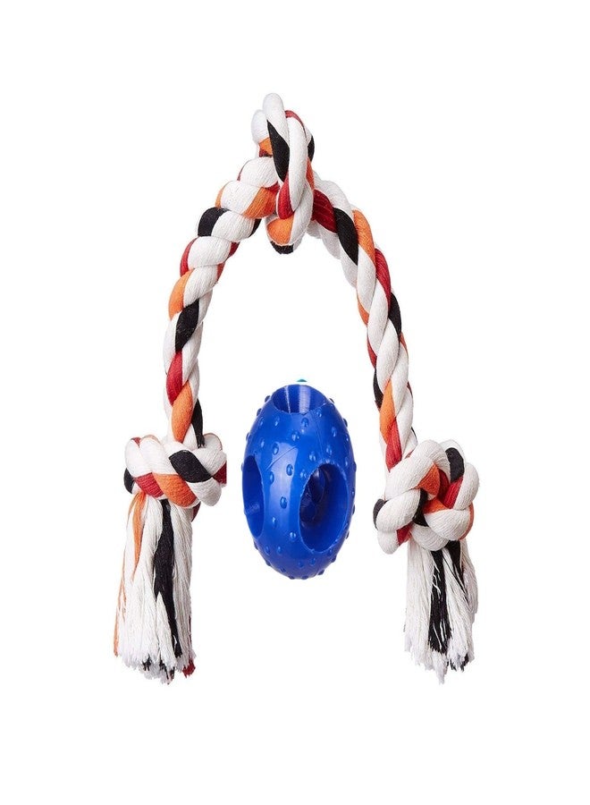 PawCloud Multicolour 3 Knots Cotton Rope Dog Toy - 16 inche and Dog Hole Ball Toy Large - Image 1