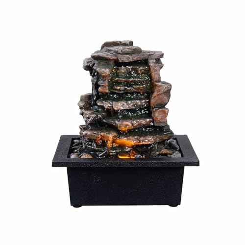 GOSSI Home Décor Waterfall Meditation Fountain Indoor Tabletop Many Natural River Rocks Decorated Office Home Tabletop Fountion with LED Lights Christmas Decorations - Image 2