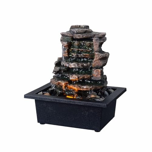 GOSSI Home Décor Waterfall Meditation Fountain Indoor Tabletop Many Natural River Rocks Decorated Office Home Tabletop Fountion with LED Lights Christmas Decorations - Image 5