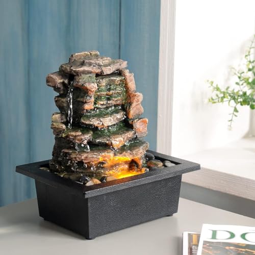 GOSSI Home Décor Waterfall Meditation Fountain Indoor Tabletop Many Natural River Rocks Decorated Office Home Tabletop Fountion with LED Lights Christmas Decorations - Image 4