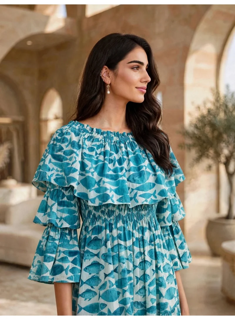 اكسا Premium Patterned Off-Shoulder Tiered Maxi Dress