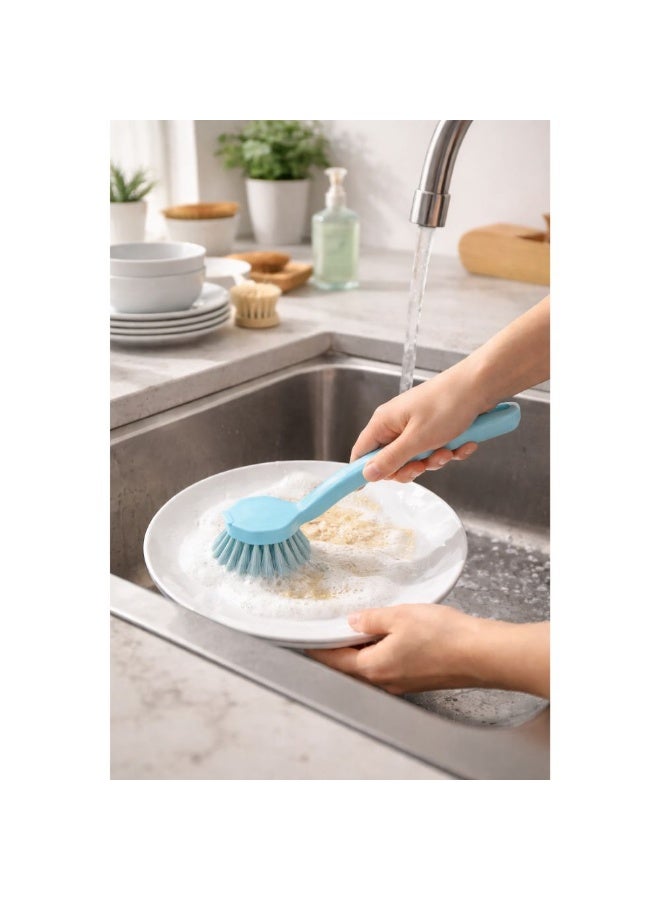 Titiz Plastik فرشاة غسيل أطباق متينة منحنية بمقبض مريح، شعيرات تنظيف عميقة للاستخدام في الأحواض والمطابخ، 5.9 × 6.3 × 23.5 سم، لون أزرق - Image 2