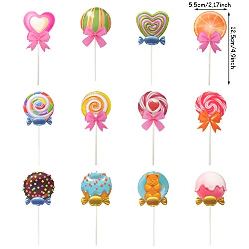yueton 24PCS Candyland Cupcake Toppers Lifelike Lollipop Candy Ice Cream Cake Toppers Cute Sweet Cupcake Decorations for Candyland Theme Birthday Party Baby Shower Wedding Christmas - Image 2