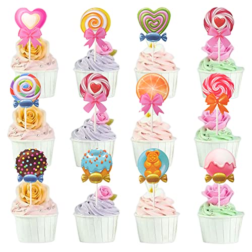 yueton 24PCS Candyland Cupcake Toppers Lifelike Lollipop Candy Ice Cream Cake Toppers Cute Sweet Cupcake Decorations for Candyland Theme Birthday Party Baby Shower Wedding Christmas - Image 3