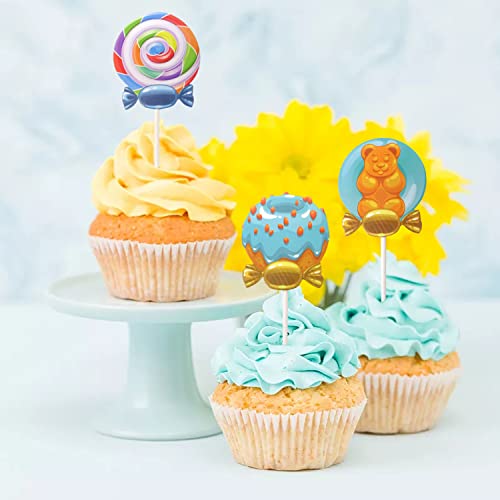 yueton 24PCS Candyland Cupcake Toppers Lifelike Lollipop Candy Ice Cream Cake Toppers Cute Sweet Cupcake Decorations for Candyland Theme Birthday Party Baby Shower Wedding Christmas - Image 4