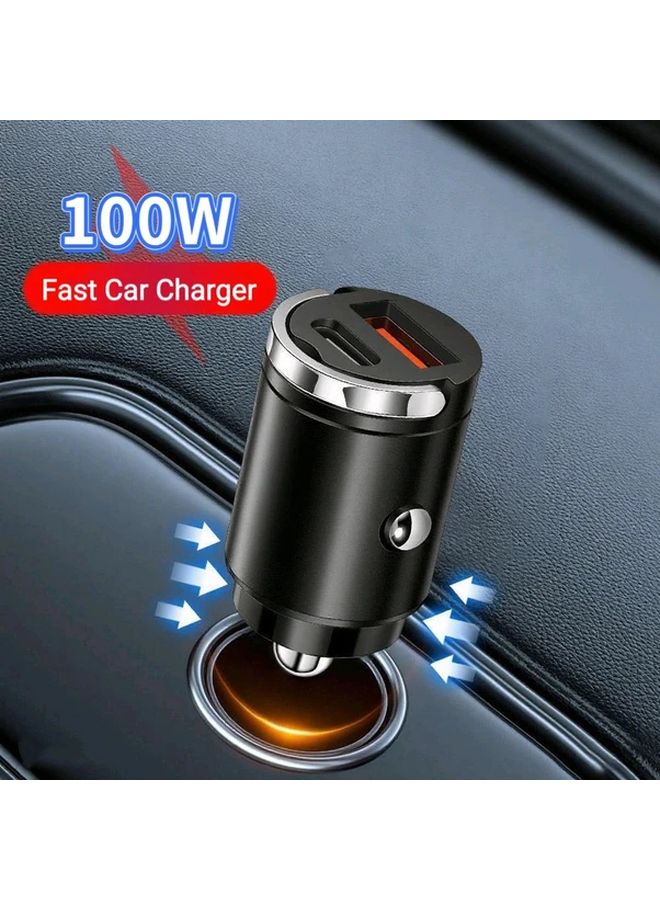 شاحن سيارة مزدوج المنفذ فائق الصغر 100 واط بشاحن سريع منفذ USB C و USB A باللون الأخضر - Image 2