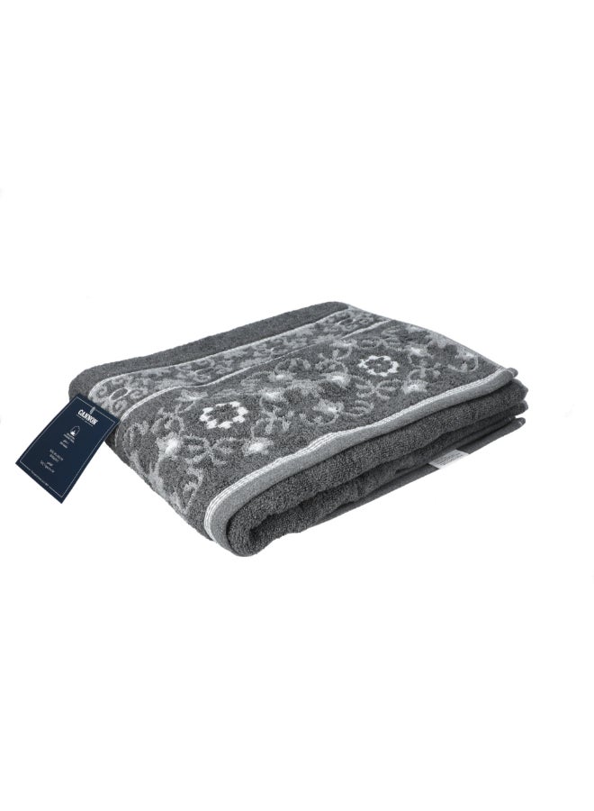 Cannon Floral Pattern Cotton Jacquard Towel Grey and White 81 x 163 cm F-T-CN-L81-JQ-GRY - Image 4