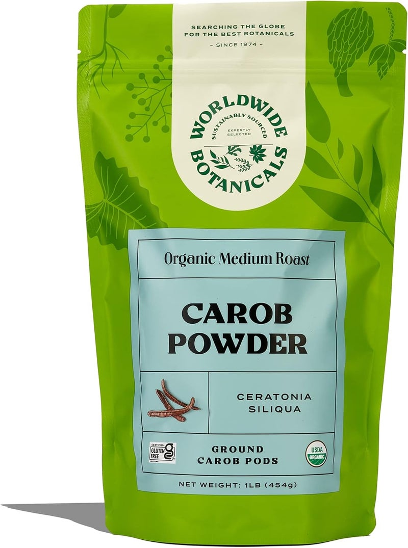Worldwide Botanicals مسحوق الخروب العضوي من Worldwide Botanicals - تحميص متوسط، خالي من الغلوتين، منخفض الدهون، بديل صحي للشوكولاتة، 1 رطل - Image 1