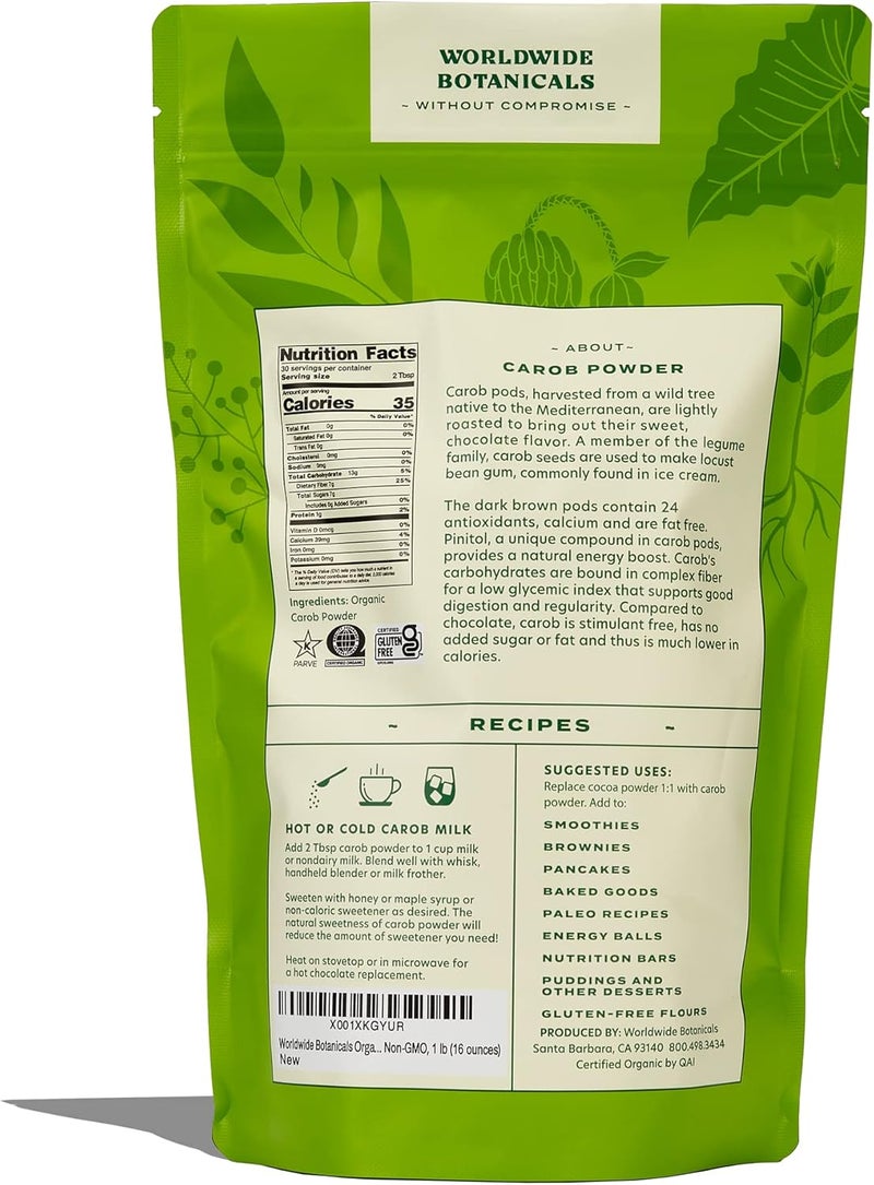 Worldwide Botanicals مسحوق الخروب العضوي من Worldwide Botanicals - تحميص متوسط، خالي من الغلوتين، منخفض الدهون، بديل صحي للشوكولاتة، 1 رطل - Image 2