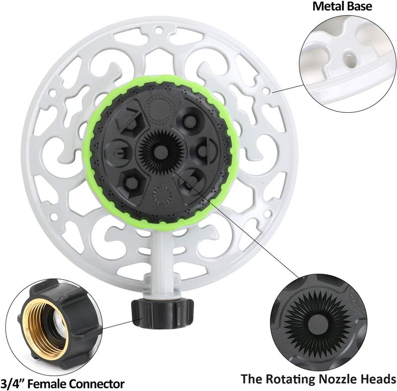 STYDDI Turret Pattern Sprinkler, 8-Pattern Stationary Water Sprinkler on Metal Decorative Base for Watering Small and Large Yards, Lawns, Garden or Odd Shaped Areas, Covers up to 1,225 sq. ft. - Image 3