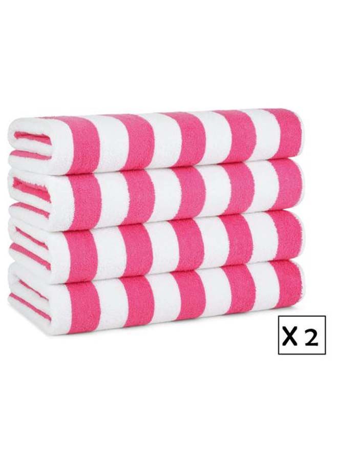 SIGNOOLA 2Piece Kids Beach Towel Striped Set 100x50 cm-White-Rose  - Image 1