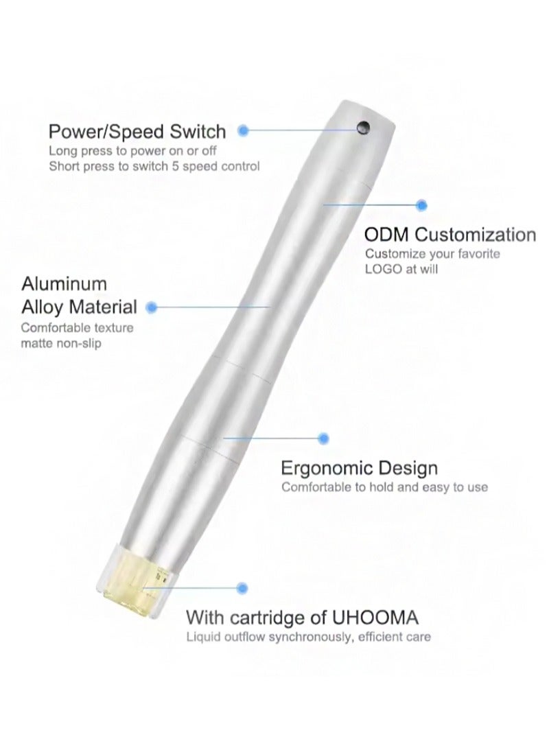 أوهوما قلم الوخز بالإبر الدقيقة M2 Hydra Pen - قلم وخز بالإبر الدقيقة لاسلكي أوتوماتيكي احترافي مع 4 خراطيش - قلم للعناية بالبشرة للوجه والجسم ونمو الشعر - Image 2