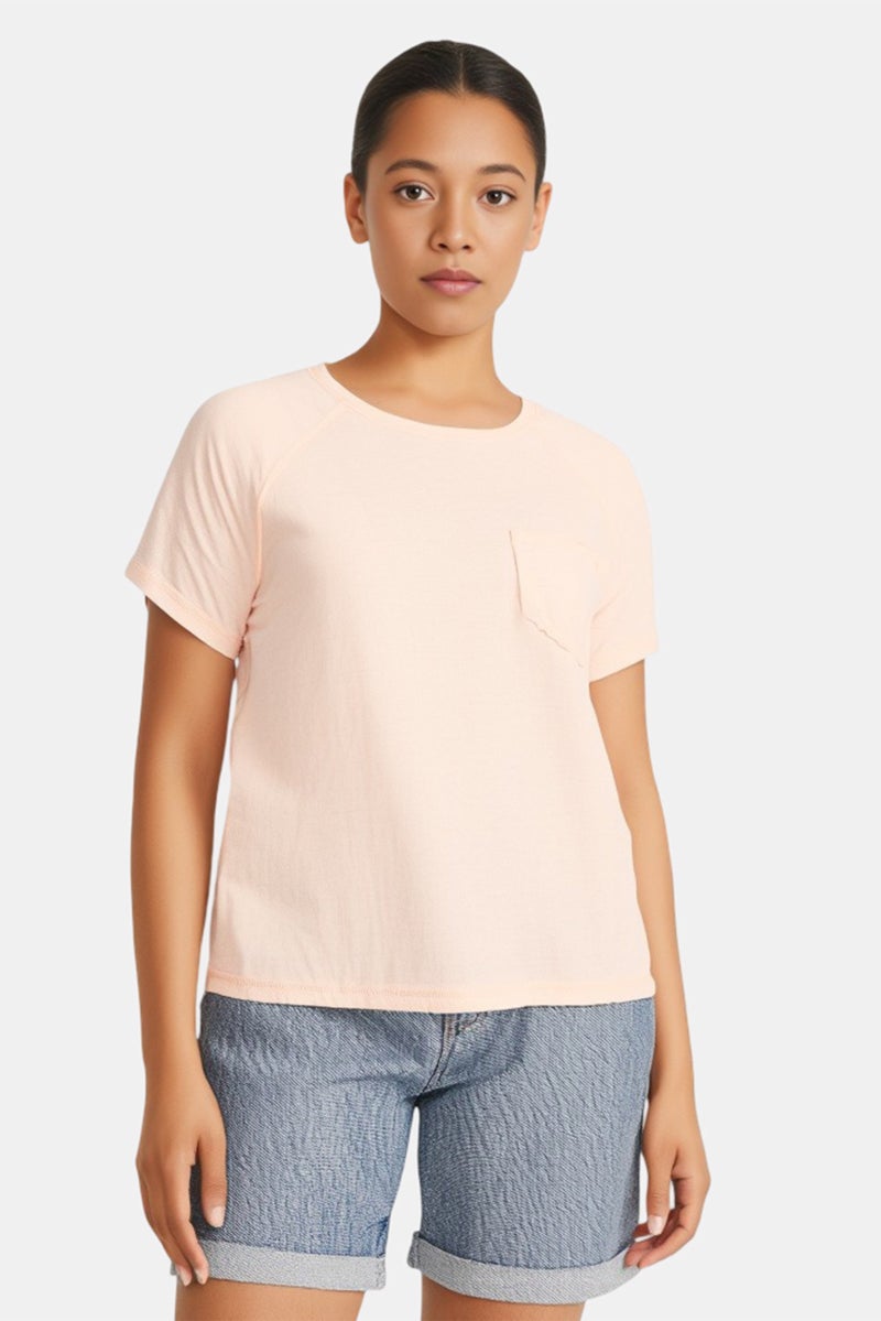 Member's Mark Women Round Neck Short Sleeve Textured T-Shirt, Peach - Image 1