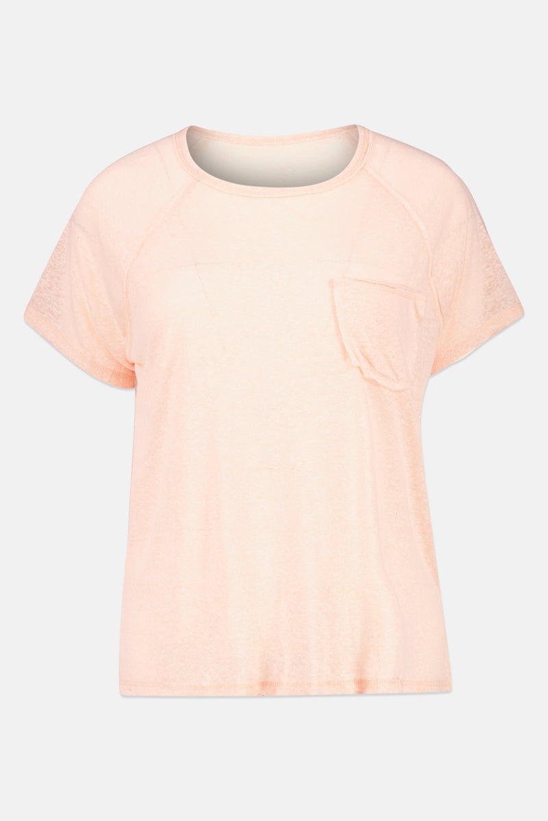 Member's Mark Women Round Neck Short Sleeve Textured T-Shirt, Peach - Image 3