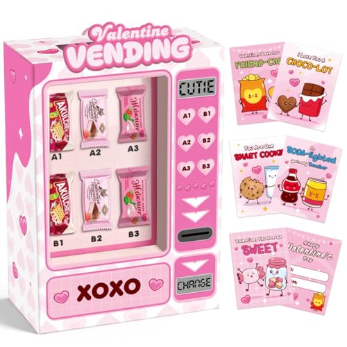 Gloween Valentines Day Boxes and Cards for Kids Classroom School Exchange, Great Valentines Gifts Party Favors for Boys Girls (1 DIY Vending Box, 32 Valentine Cards, 1 Teacher Card) - Image 1