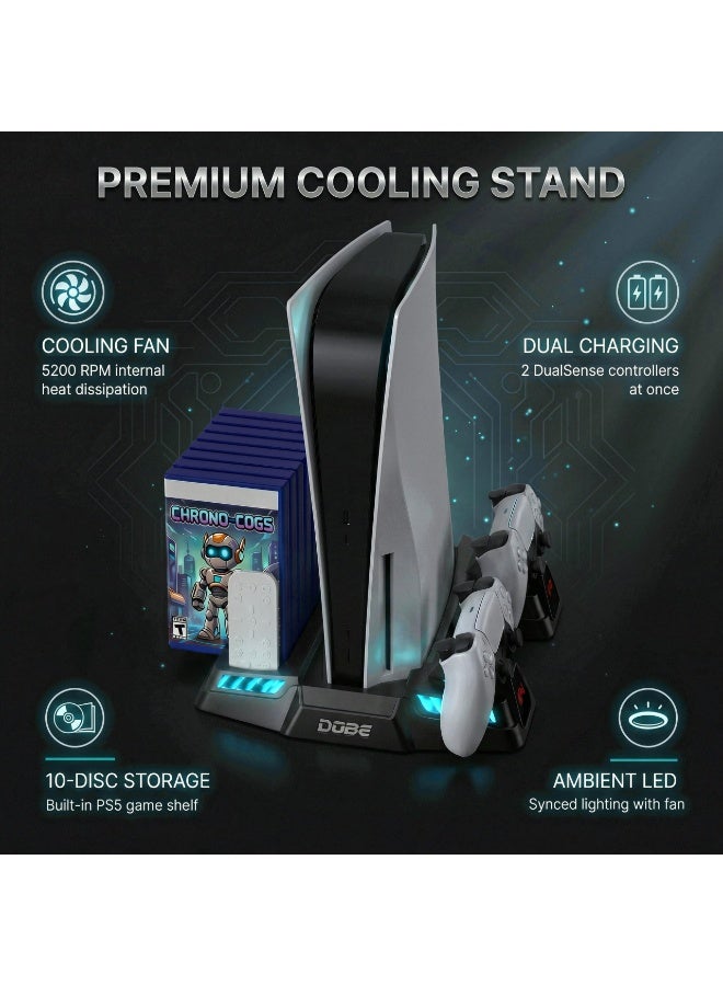 دوبي قاعدة مروحة DOBE Premium 7 في 1 لأجهزة PS5 Pro وPS5 Slim وPS5، مروحة تبريد عمودية، قاعدة شحن DualSense مزدوجة، مساحة تخزين أقراص، إضاءة LED محيطية، متوافقة مع جميع أجيال PS5 - Image 3