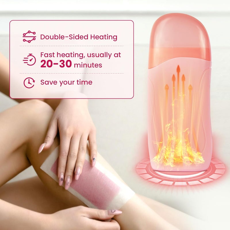 Charmonic Roll On Wax Kit, Portable Wax Roller Kit for Coarse/Fine Hair Removal, Beginners Waxing Roller for All Skin Types with 3 Pcs 100g Roll Cartridge, 100 Non-Woven Strips & 10 After Oil Wipes (F1_Pink) Classic design alternatives - Image 2