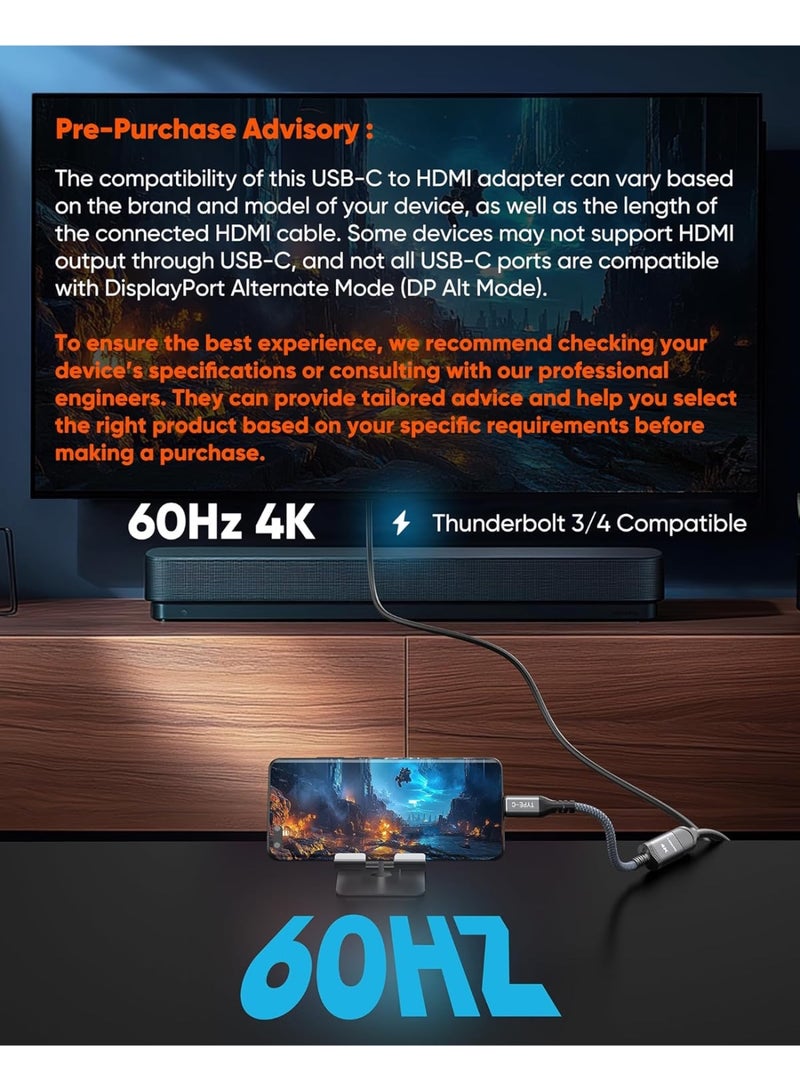 4K@60Hz USB C to HDMI Adapter, [High Speed, Thunderbolt 3/4] USB Type C to HDMI Adapter Groundbreaking Performance, Compatible for iPhone 15 Pro/Max, MacBook Pro/Air, iPad, iMac and More - Image 3