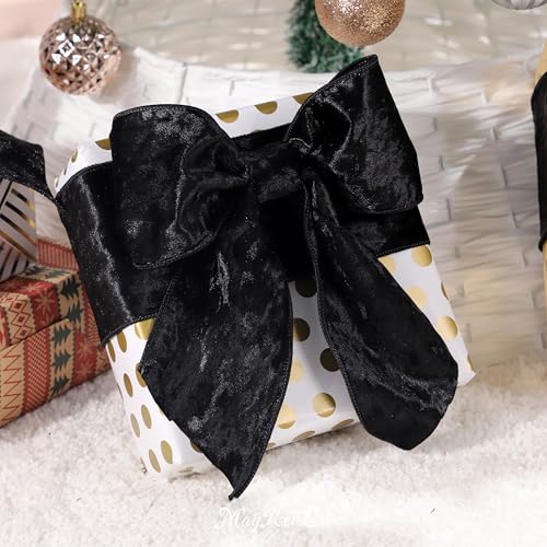 MAYREEL 4 Inch Black Crushed Velvet Ribbon Wired Extra Wide for Christmas Decorations Gift Wrapping Wreaths Tree Toppers 10 Yards - Image 4