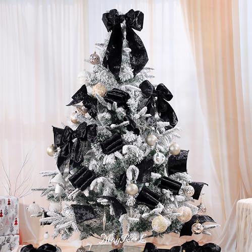MAYREEL 4 Inch Black Crushed Velvet Ribbon Wired Extra Wide for Christmas Decorations Gift Wrapping Wreaths Tree Toppers 10 Yards - Image 3