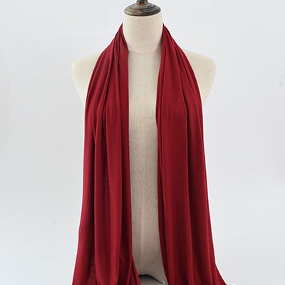Cross-border solid color rayon sweat cloth ethnic women scarf mercerized cotton jersey headscarf long scarf wholesale 13# wine red 