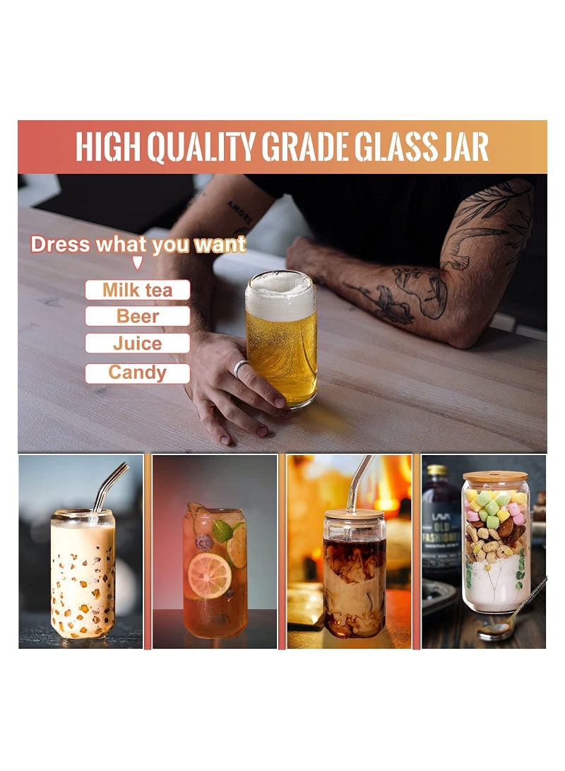 Glass Cans with Bamboo Cover, Can Shaped Cups Transparent Water Cup Juice Drink Drinking Straw for and Mixed Any Occasion ( 500 Ml ) - Image 3