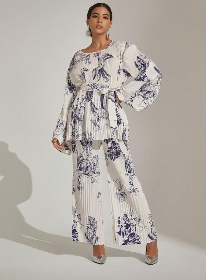 تايك تو طقم منسق من بنطال وبلوزة بطبعة زهور - Image 5