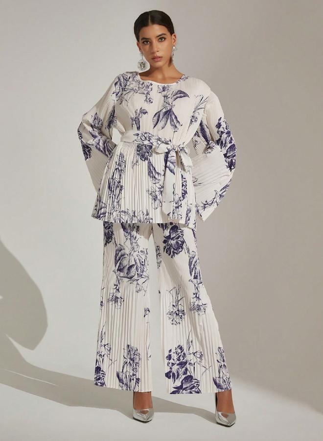 تايك تو طقم منسق من بنطال وبلوزة بطبعة زهور - Image 1