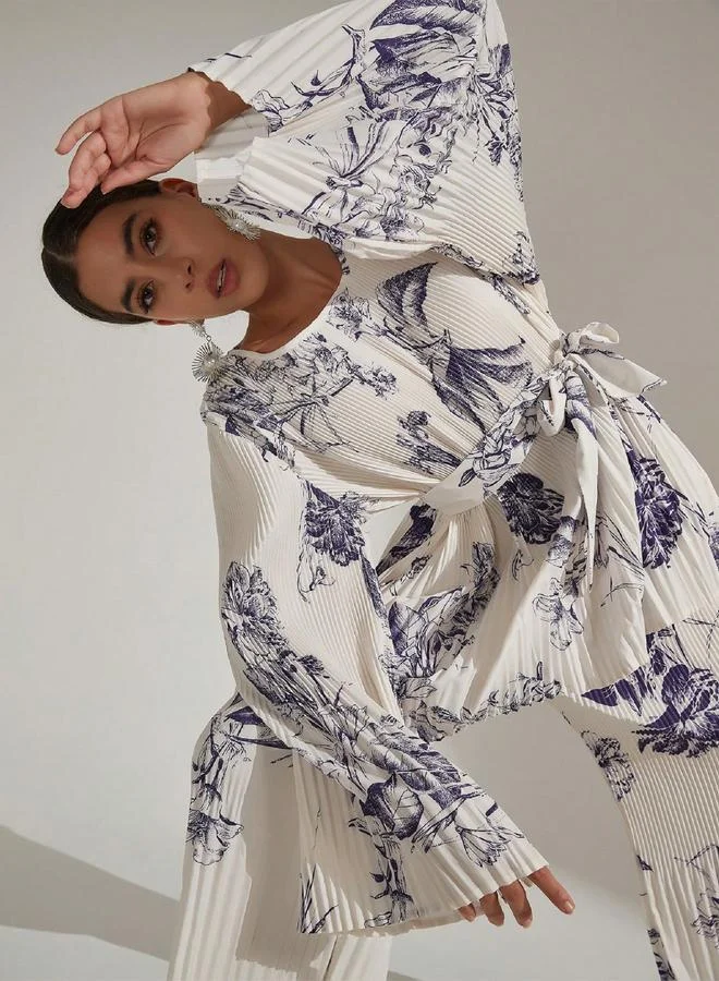 Take Two Take Two Pleated Floral Print Top and Trouser Co-Ords