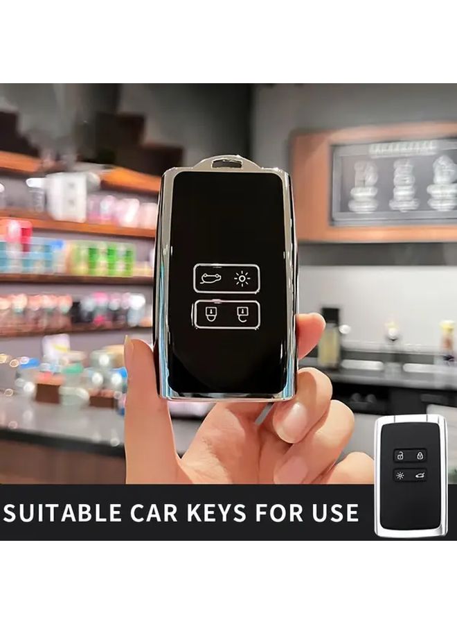 Black Silvery TPU Car Key Cover With Lock Mechanism For Renault Models - Image 2