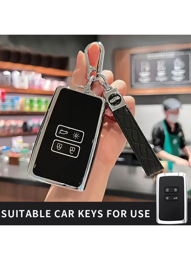 Black Silvery TPU Car Key Cover With Lock Mechanism For Renault Models - Image 1