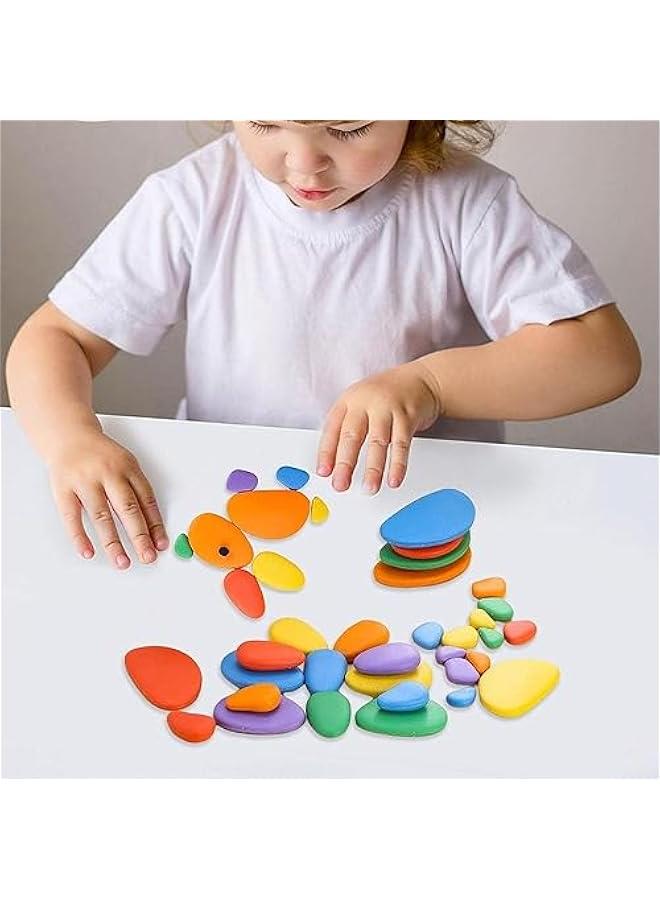 Learning Toy,78 pcs Balance Stones Game Montessori Early Educational Puzzles For Early Math Activity,Rainbow Pebble Set For Kids, Rainbow Cobblestone Jigsaw Puzzle Toy - Image 5
