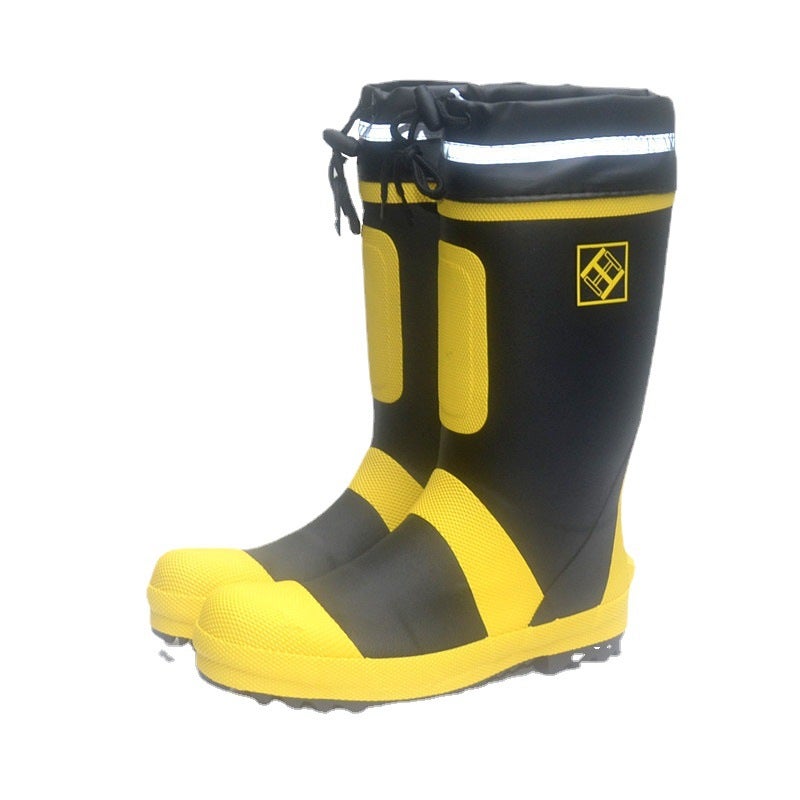 Supply Steel Baotou Labor Protection Rain Boots Stab-Proof Steel Bottom Rubber Rain Boots High Barrel Waterproof Boots Rubber Shoes Fire Fighting Training Competition - Image 2