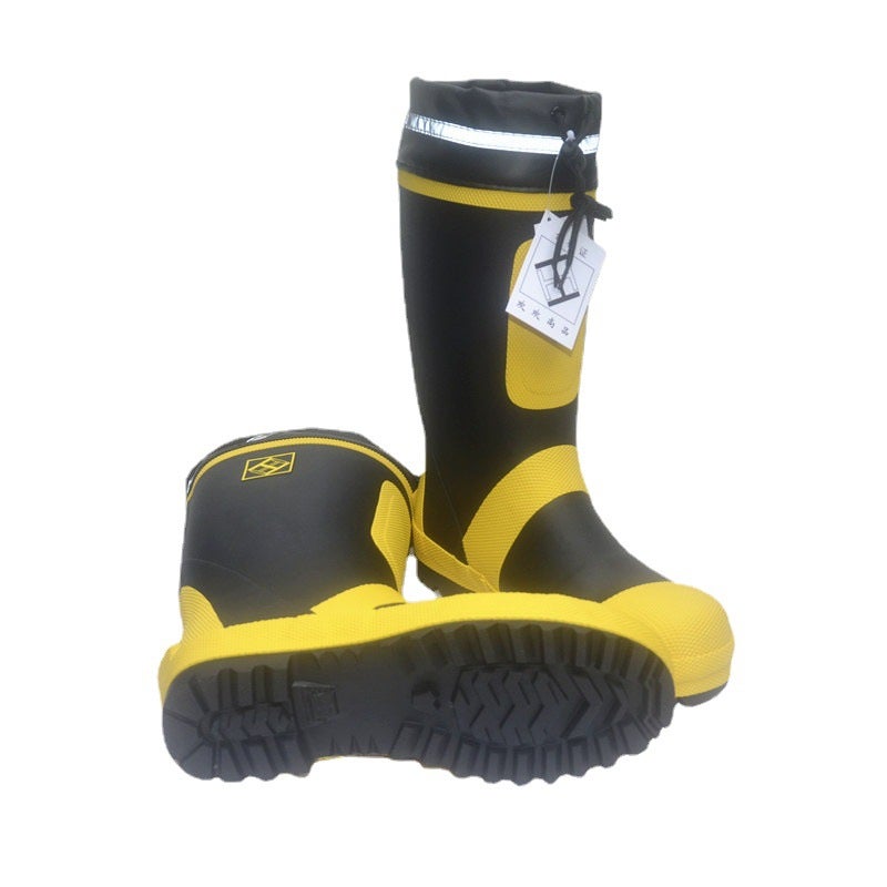 Supply Steel Baotou Labor Protection Rain Boots Stab-Proof Steel Bottom Rubber Rain Boots High Barrel Waterproof Boots Rubber Shoes Fire Fighting Training Competition - Image 4