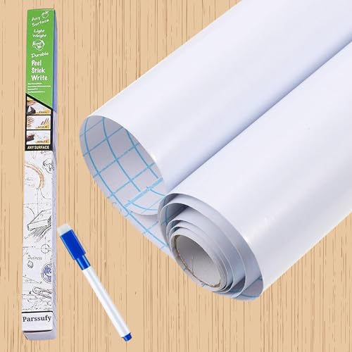 Parssufy Whiteboard (60x200cm) Sticker Wall Decal,Self-Adhesive White Board Sticker Vinyl Peel and Stick Paper for School, Office, Home, Kids Drawing with 1 Marker (60 x 200 cm) - Image 1